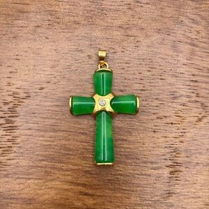 Jadeite Jade Cross Pendant Gold Plated